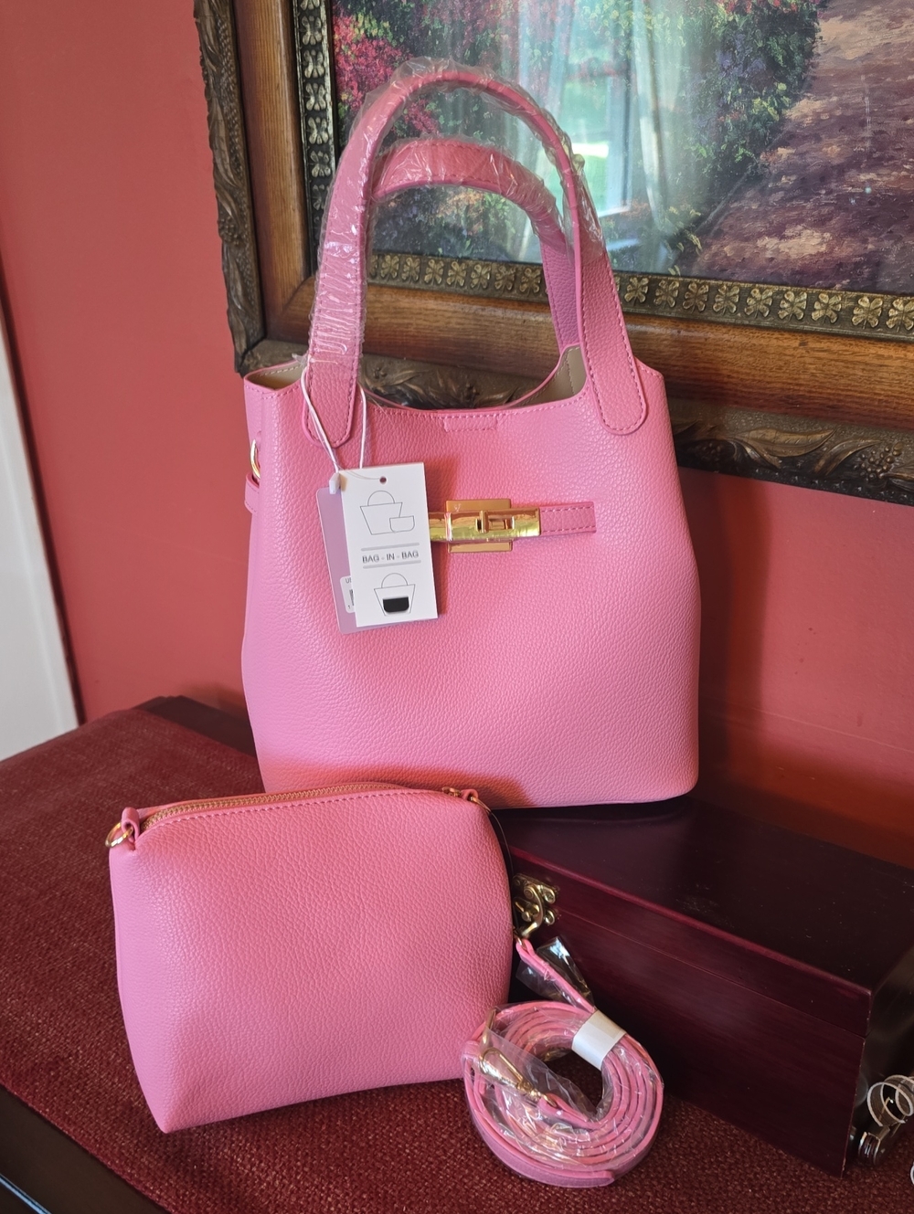 New Pink Women's Tote Bag with Inner Pouch - Unbranded